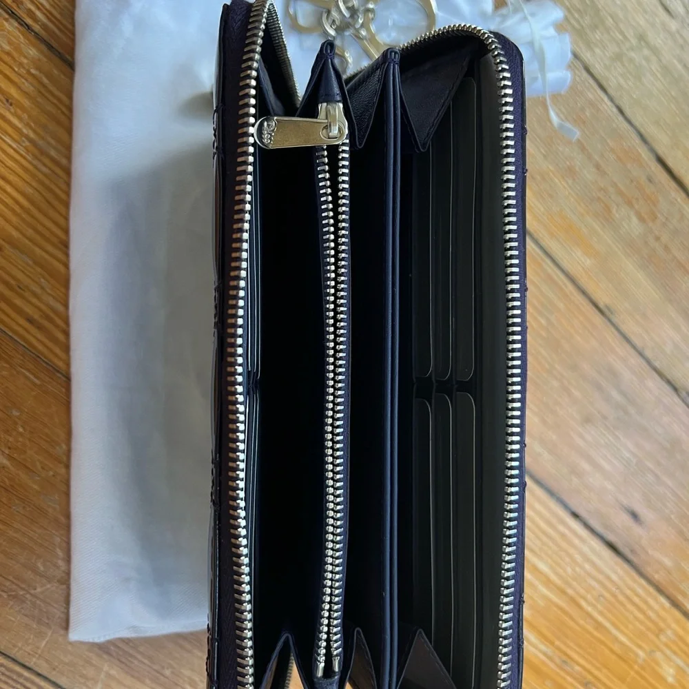 Patent Cannage Lady Dior Continental Zip Wallet Blue